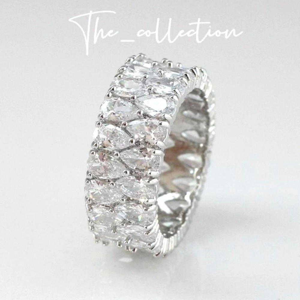 STERLING SILVER DOUBLE STACK DIAMOND RING - Picture 2 of 5
